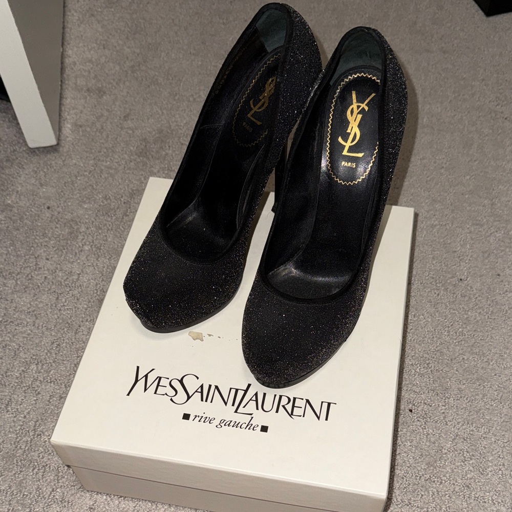 Yves Saint Laurent Glitter Black Heels